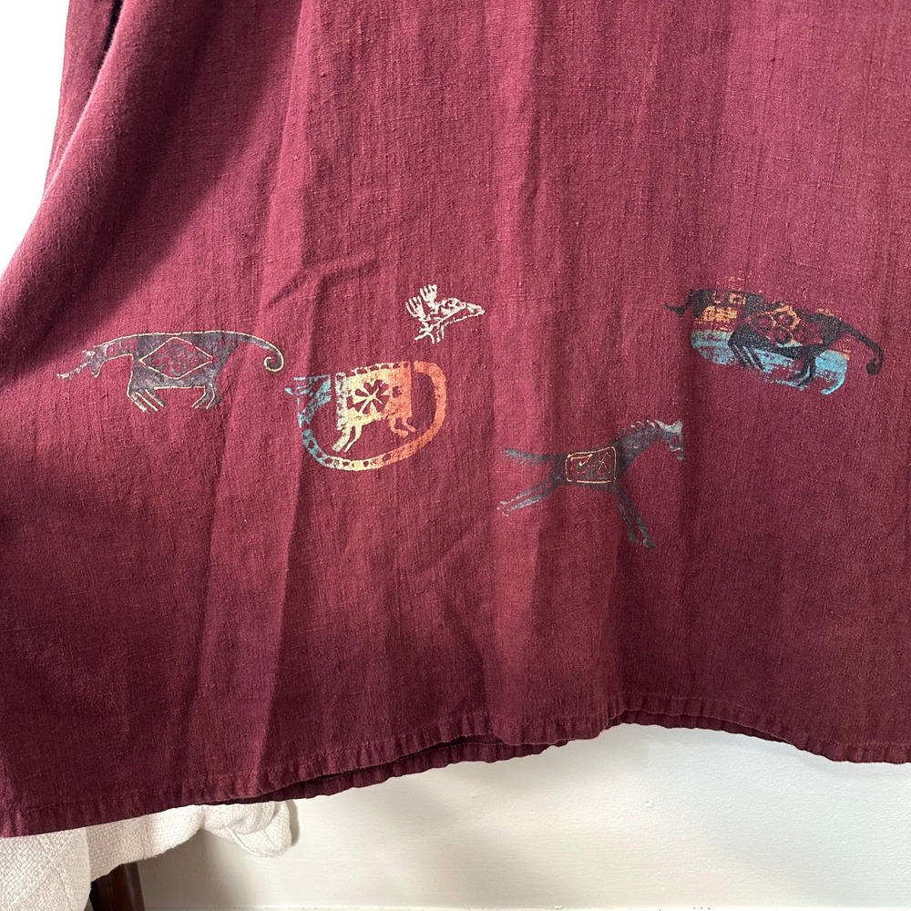 VTG 90s Linen Dress Lagenlook Art To Wear XL Southwestern Focus USA Pockets - Picture 4 of 11